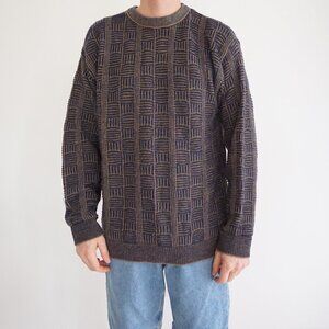 VTG '80S Navy Olive 3D Biggie Cosby Eclectic Grandpa Chunky Crewneck Sweater XL